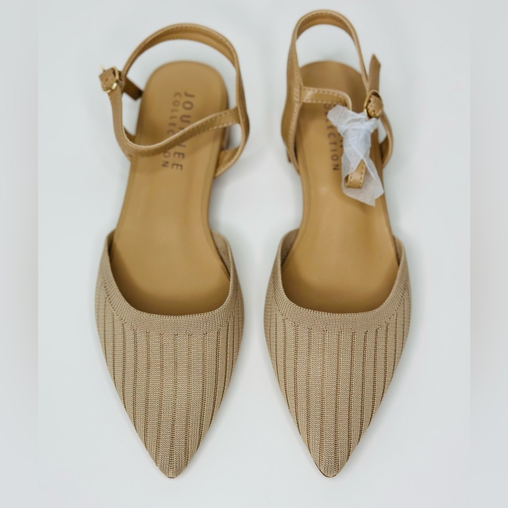 Journee Collection ANSLEY KITTEN FLATS IN KNIT FABRIC - Beige 
Size 8 women